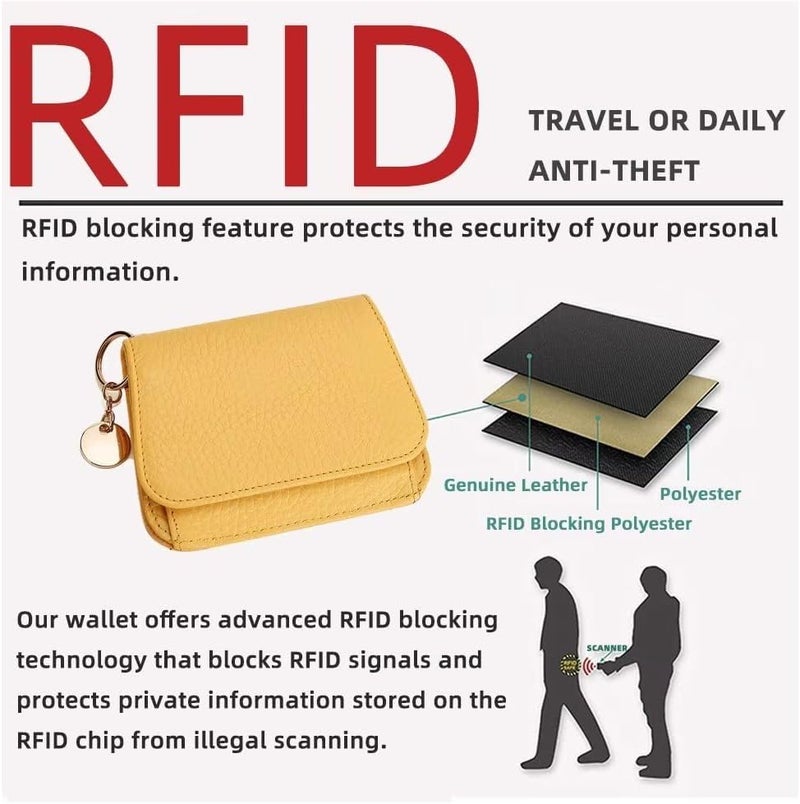 Mudono Small Wallet for Women RFID Blocking Genuine Leather Card Case Slim Tri-Fold Wallet with Zipper Pocket and Keychain - Image 4